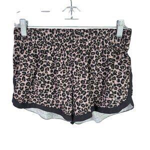 Womens Gap Fit Brown Black Leopard Print Athletic Shorts Lined 3" Inseam Size S